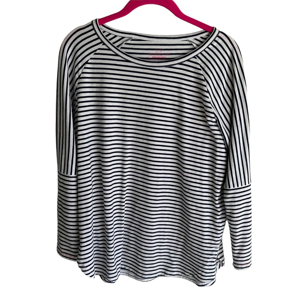 VINEYARD VINES Black White Edgartown Ladies Striped Nautical Long Sleeve Top, M